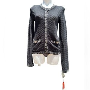MISSONI For Target Sweater Jacket Black Chevron Print White Trim New Size Small